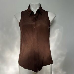 Y2K Jaclyn Smith 100% silk chocolate brownbutton down tank top